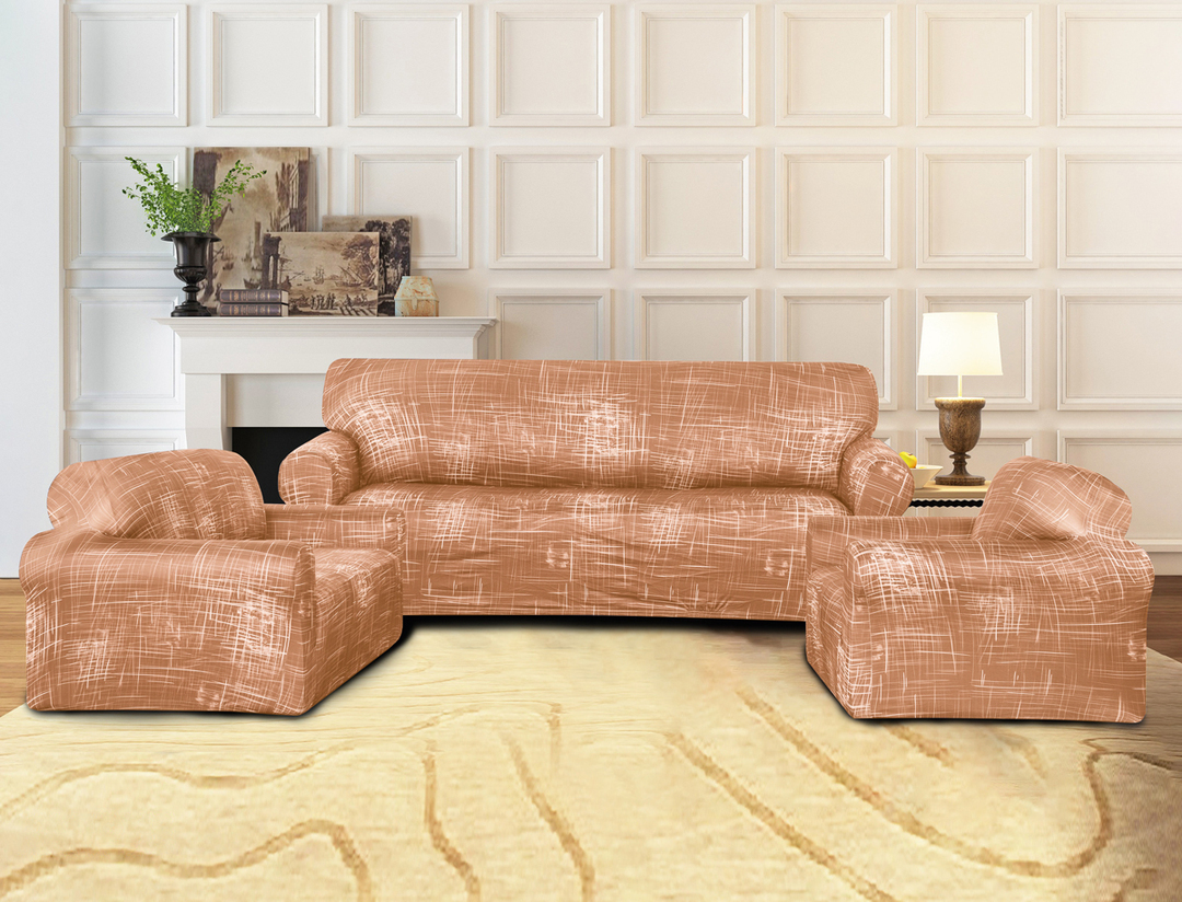 Набор чехлов на 3х местный диван +2 кресла Каприз стрейч Марианна <Светло-коричневый 30%>
