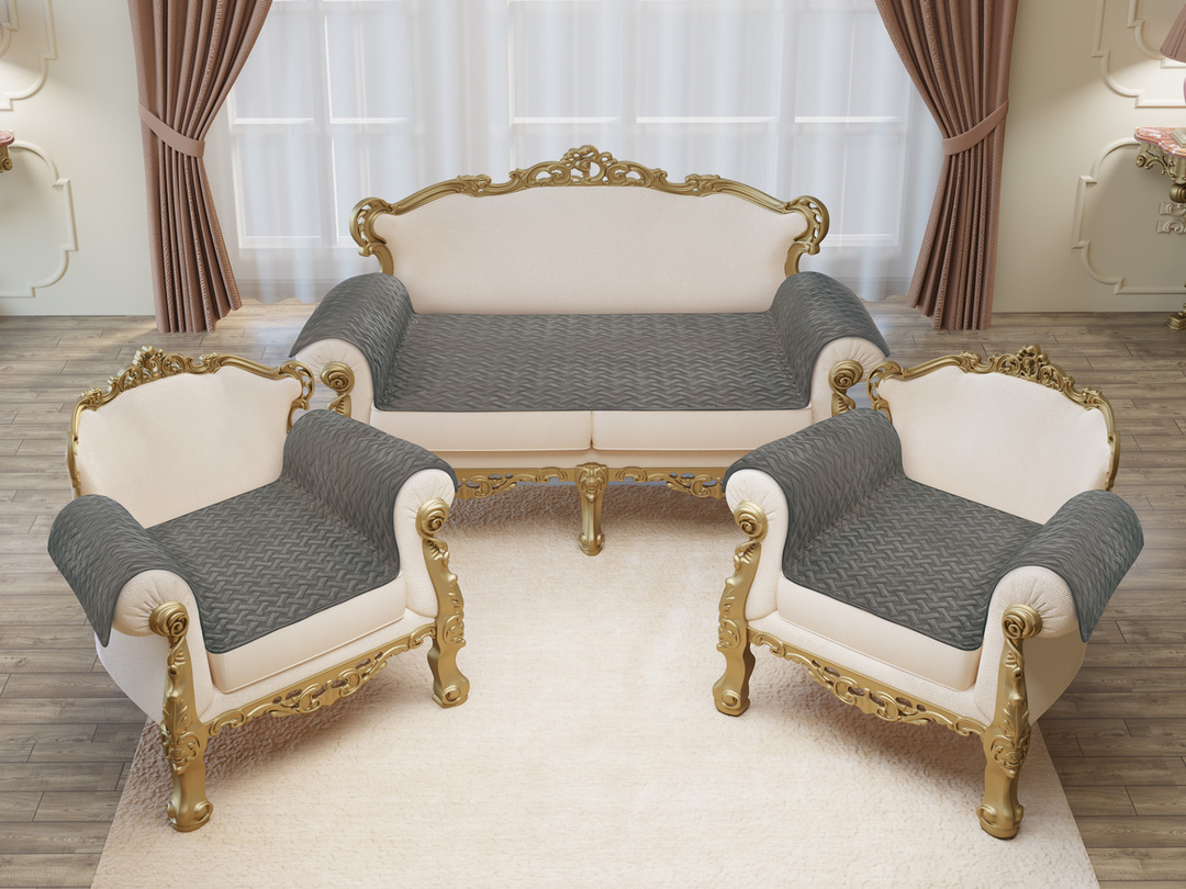 Набор для мебели Грета Люкс (накидки - диван 90*210-1шт+ кресло 90*190-2шт) Марианна <12 темно-серый>